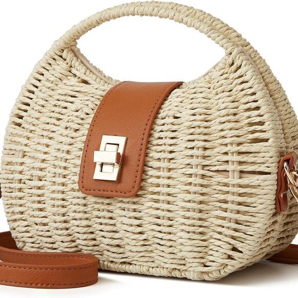Elegant Dumpling Straw Beach Bag for Women - Durable Rattan Crossbody Purse - Picture 3 of 7